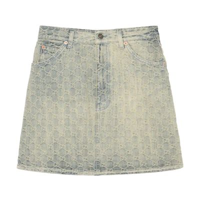 (Women) Gucci GG Monogram A-Line Denim Skirt Blue Black SS22 678789-XDBOK-4692