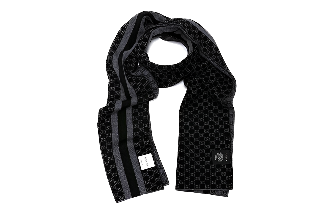 (Women) GUCCI GG Monogram Knit Stripe Scarf  Black Warm and Comfortable. 4382531260