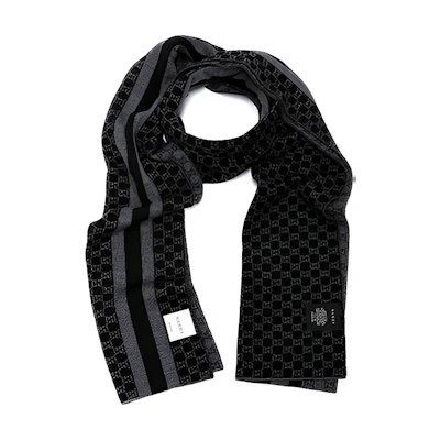 (Women) GUCCI GG Monogram Knit Stripe Scarf Black Warm and Comfortable. 4382531260