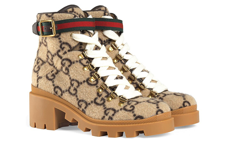 Lookbook (Women) Gucci GG Monogram Lace Up Combat Ankle Boots 'Beige' 578585-G38H0-9772