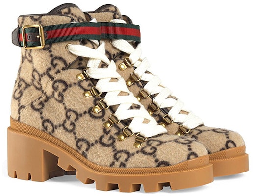 (Women) Gucci GG Monogram Lace Up Combat Ankle Boots 'Beige' 578585-G38H0-9772 Lookbook (Women) Gucci GG Monogram Lace Up Combat Ankle Boots 'Beige' 578585-G38H0-9772