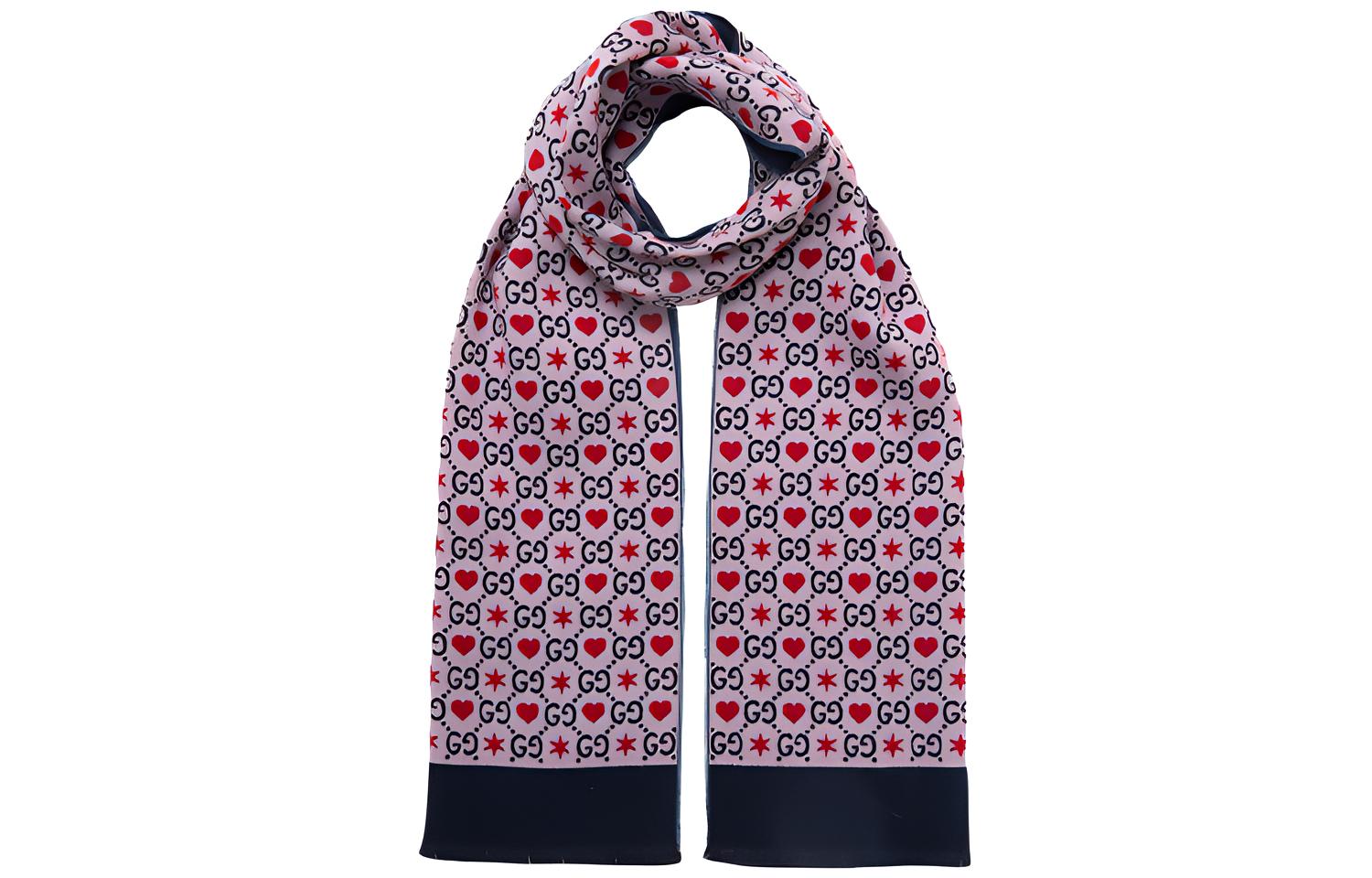 (Women) GUCCI GG Pattern Wool Scarf Jacquard Shawl Pink and Black-Unisex 609327-3GF10-5968