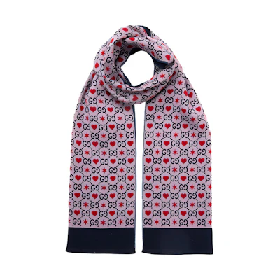 (Women) GUCCI GG Pattern Wool Scarf Jacquard Shawl Pink and Black-Unisex 609327-3GF10-5968