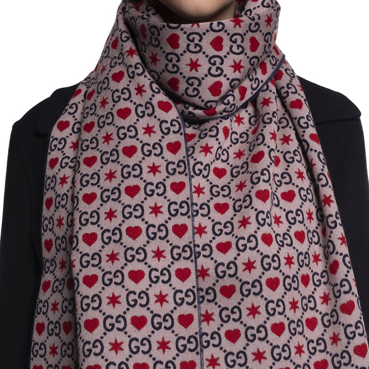 (Women) GUCCI GG Pattern Wool Scarf Jacquard Shawl Pink and Black-Unisex 609327-3GF10-5968 圖 5