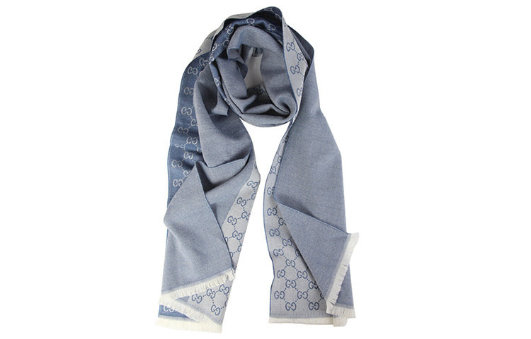 (Women) Gucci GG Print Tassel Knit Scarf Light Blue 344994-4G200-9269 圖 2