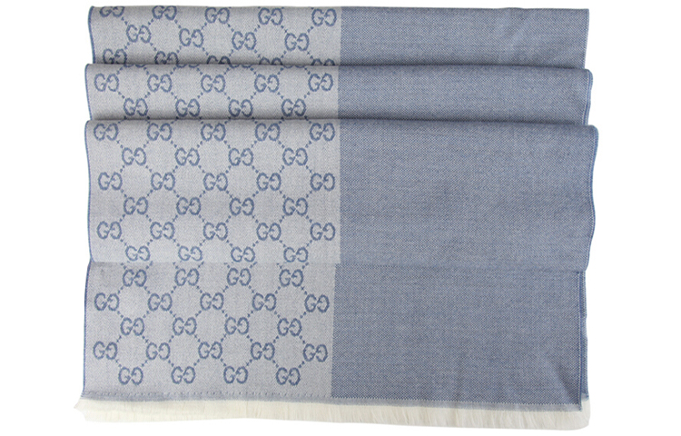 (Women) Gucci GG Print Tassel Knit Scarf Light Blue 344994-4G200-9269 圖 4