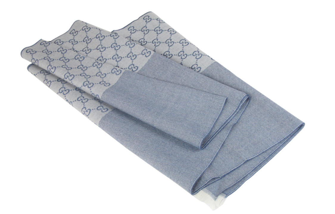 (Women) Gucci GG Print Tassel Knit Scarf Light Blue 344994-4G200-9269 圖 5