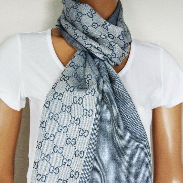 (Women) Gucci GG Print Tassel Knit Scarf Light Blue 344994-4G200-9269 圖 6
