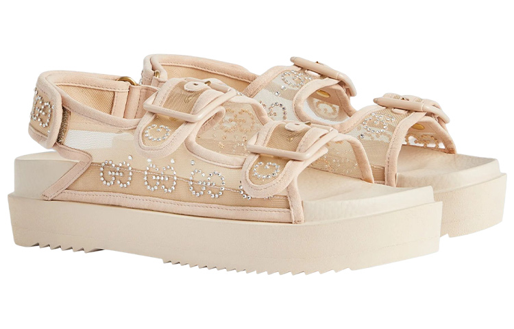 Lookbook GUCCI 古馳 GG 時尚水晶涼拖 女款 玫瑰米