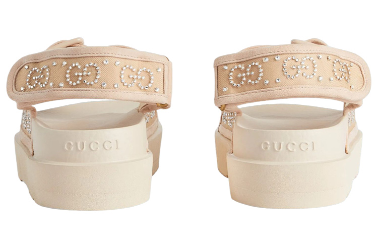 Shop GUCCI 古馳 GG 時尚水晶涼拖 女款 玫瑰米