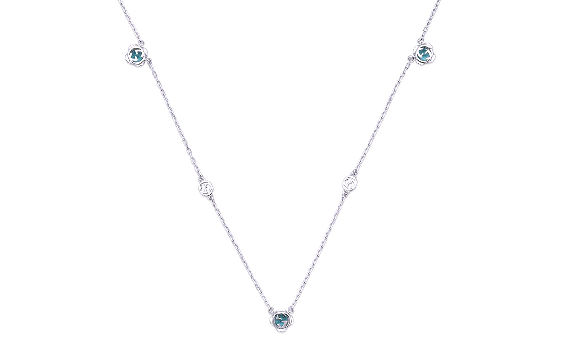 (Women) GUCCI GG Series 18K White Gold Necklace with Topaz for Women. 662429-J8550-4200
