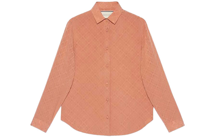 (Women) GUCCI GG Silk Crepe Checkered Long Sleeve Sun Protection Shirt Women Rose Pink ⁣622196-ZADWP-5245