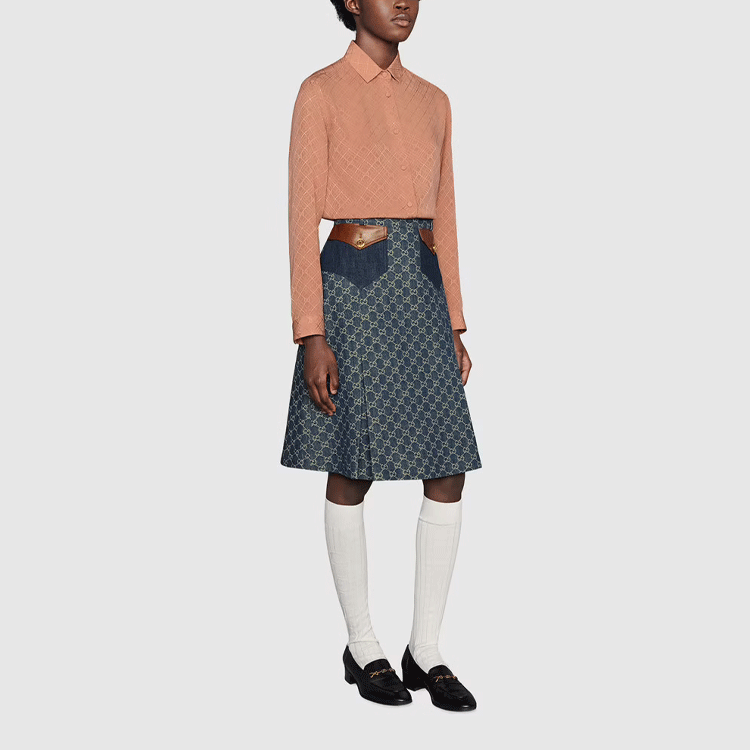 (Women) GUCCI GG Silk Crepe Checkered Long Sleeve Sun Protection Shirt Women Rose Pink ⁣622196-ZADWP-5245 圖 3