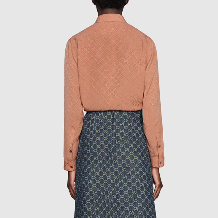 (Women) GUCCI GG Silk Crepe Checkered Long Sleeve Sun Protection Shirt Women Rose Pink ⁣622196-ZADWP-5245 圖 5