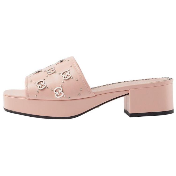 Buy GUCCI古馳 皮革 GG 滑入式 時尚涼鞋 4cm 女款 淺粉色