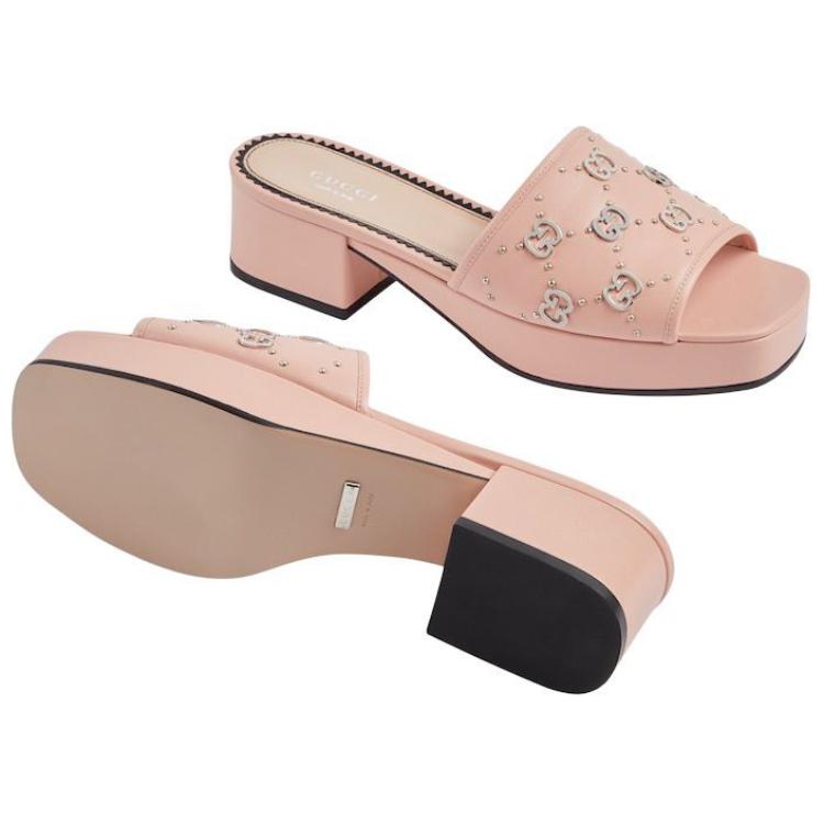 Details for GUCCI古馳 皮革 GG 滑入式 時尚涼鞋 4cm 女款 淺粉色
