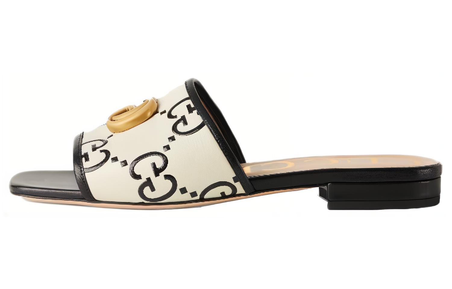 (Women) Gucci GG Slide Sandal Leather 'Black White' 677584-UM920-1193