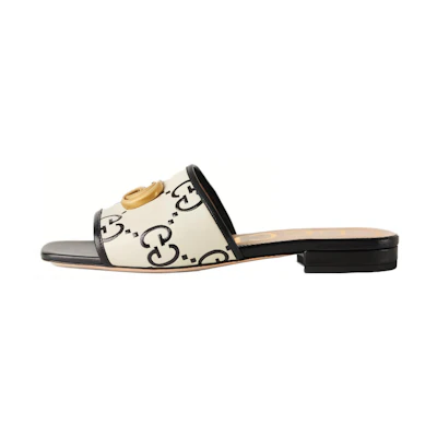 (W) Gucci GG Slide Sandal Leather 'Black White'