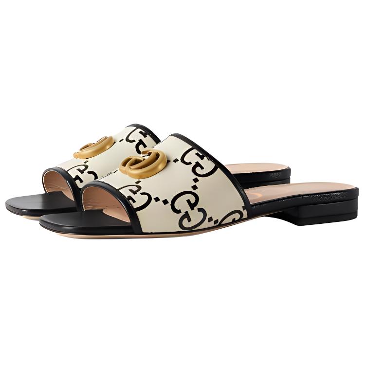 Lookbook (W) Sandal Kulit Slide Gucci GG 'Hitam Putih' 677584-UM920-1193
