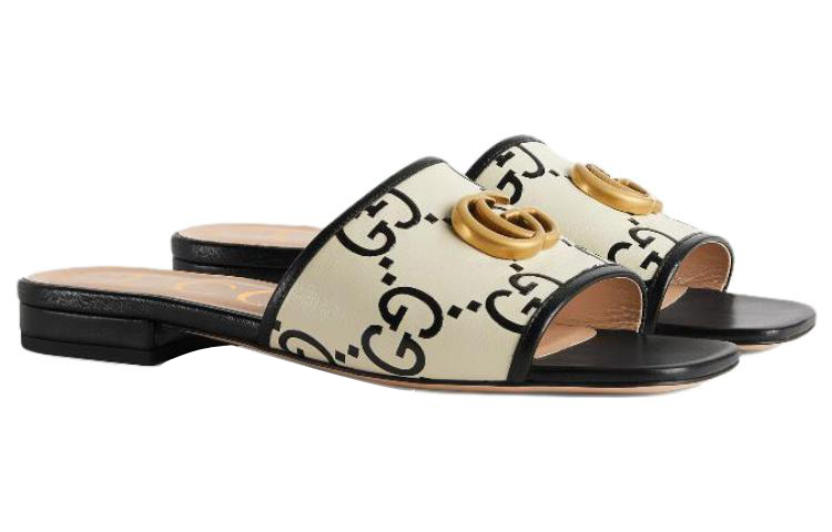 Shop (W) Sandal Kulit Slide Gucci GG 'Hitam Putih' 677584-UM920-1193