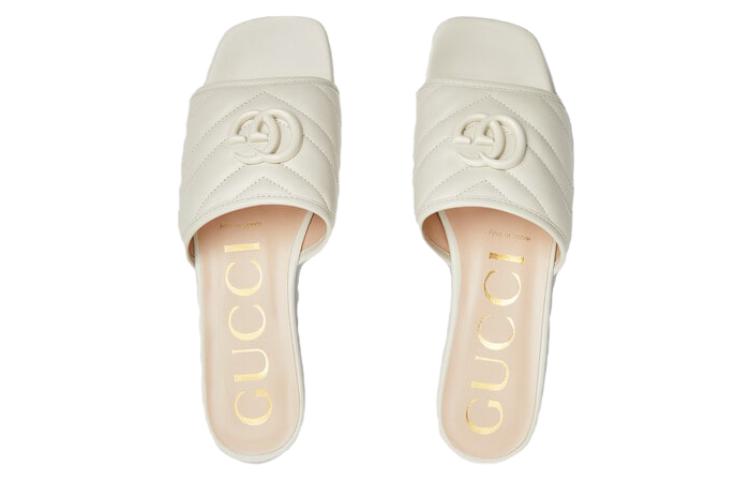 Lookbook GUCCI古馳 露趾一字套穿 時尚涼拖 女款 米白色