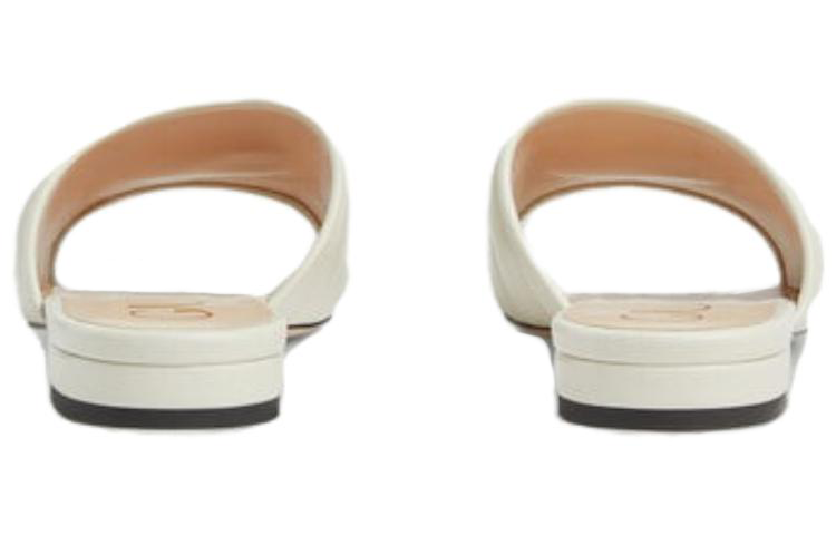 Shop GUCCI古馳 露趾一字套穿 時尚涼拖 女款 米白色