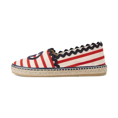 (W) Gucci GG Striped Espadrilles Red