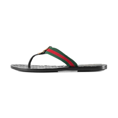 (W) Gucci Gg Thong Web Sandal 'Black'