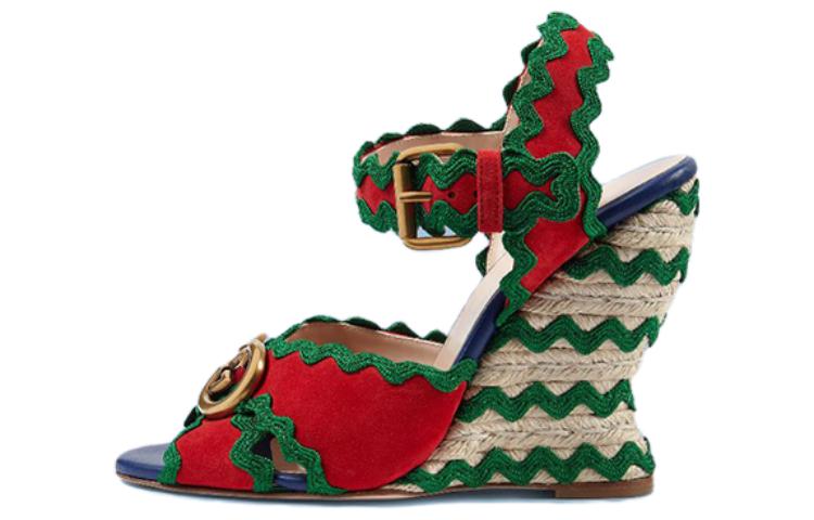 (Women) Gucci GG Wavy Colorblock Wedges Red Green 699270-D8EV0-6460