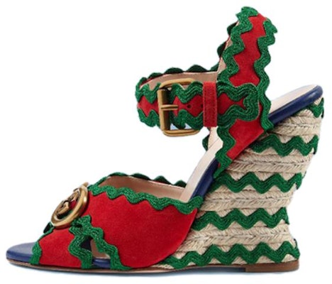 (Women) Gucci GG Wavy Colorblock Wedges Red Green 699270-D8EV0-6460 Buy (Women) Gucci GG Wavy Colorblock Wedges Red Green 699270-D8EV0-6460