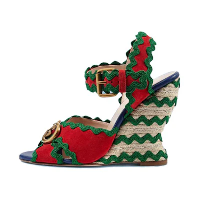 (W) Gucci GG Wavy Colorblock Wedges Red Green