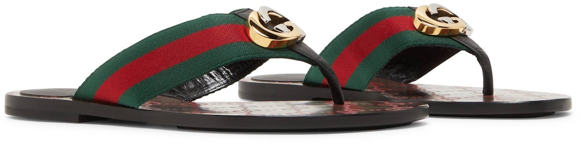 GUCCI 古馳 GG 織帶夾趾簡約休閒涼鞋 女款 綠紅 Cheap GUCCI 古馳 GG 織帶夾趾簡約休閒涼鞋 女款 綠紅