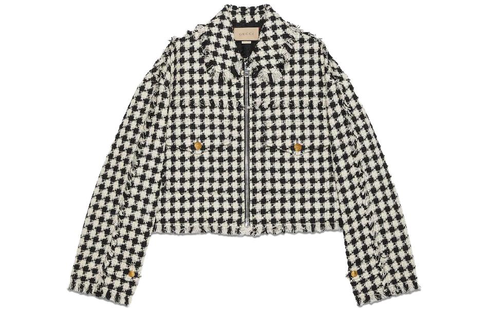 (Women) Gucci Gingham Cotton Tweed Bomber Jacket for Women - Multicolor 745064-ZAMQP-9207
