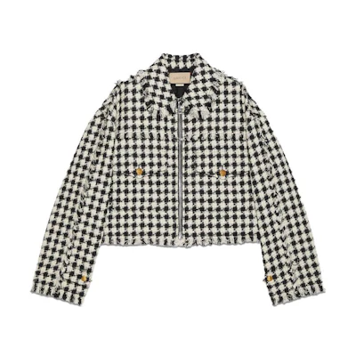(Women) Gucci Gingham Cotton Tweed Bomber Jacket for Women - Multicolor 745064-ZAMQP-9207