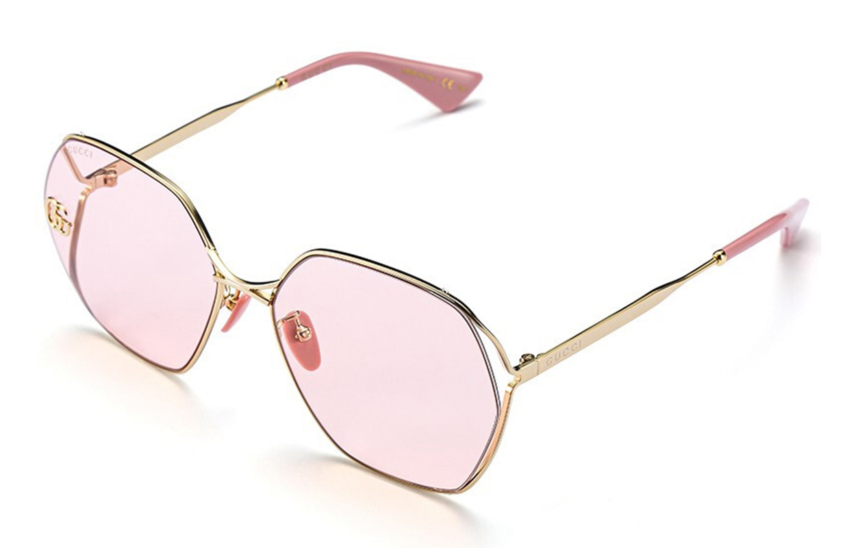 (Women) GUCCI Gold Double G Frame Sunglasses with Pink Lenses for Women GG0818SA-003 63