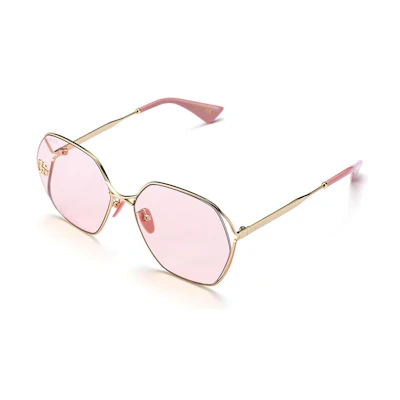 (Women) GUCCI Gold Double G Frame Sunglasses with Pink Lenses for Women GG0818SA-003 63