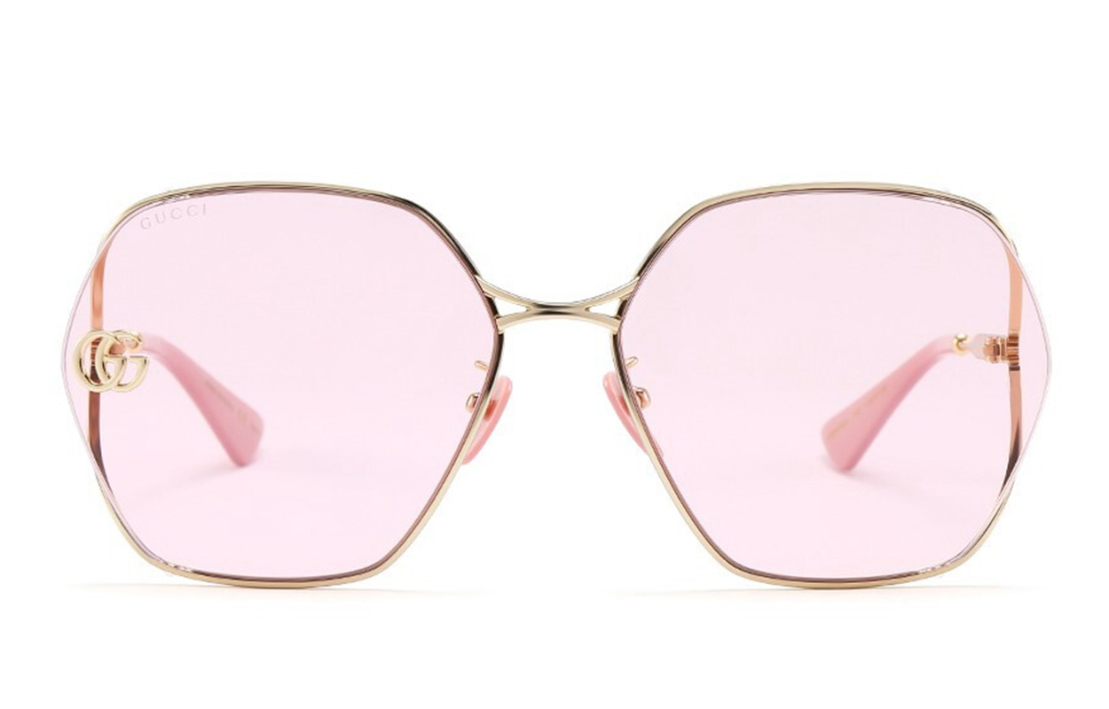 (Women) GUCCI Gold Double G Frame Sunglasses with Pink Lenses for Women GG0818SA-003 63 圖 3