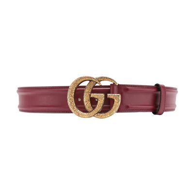 (Women) GUCCI Gold Engraved Double G Buckle Leather Belt for Women 4cm Wide. 709964 US10T-6044