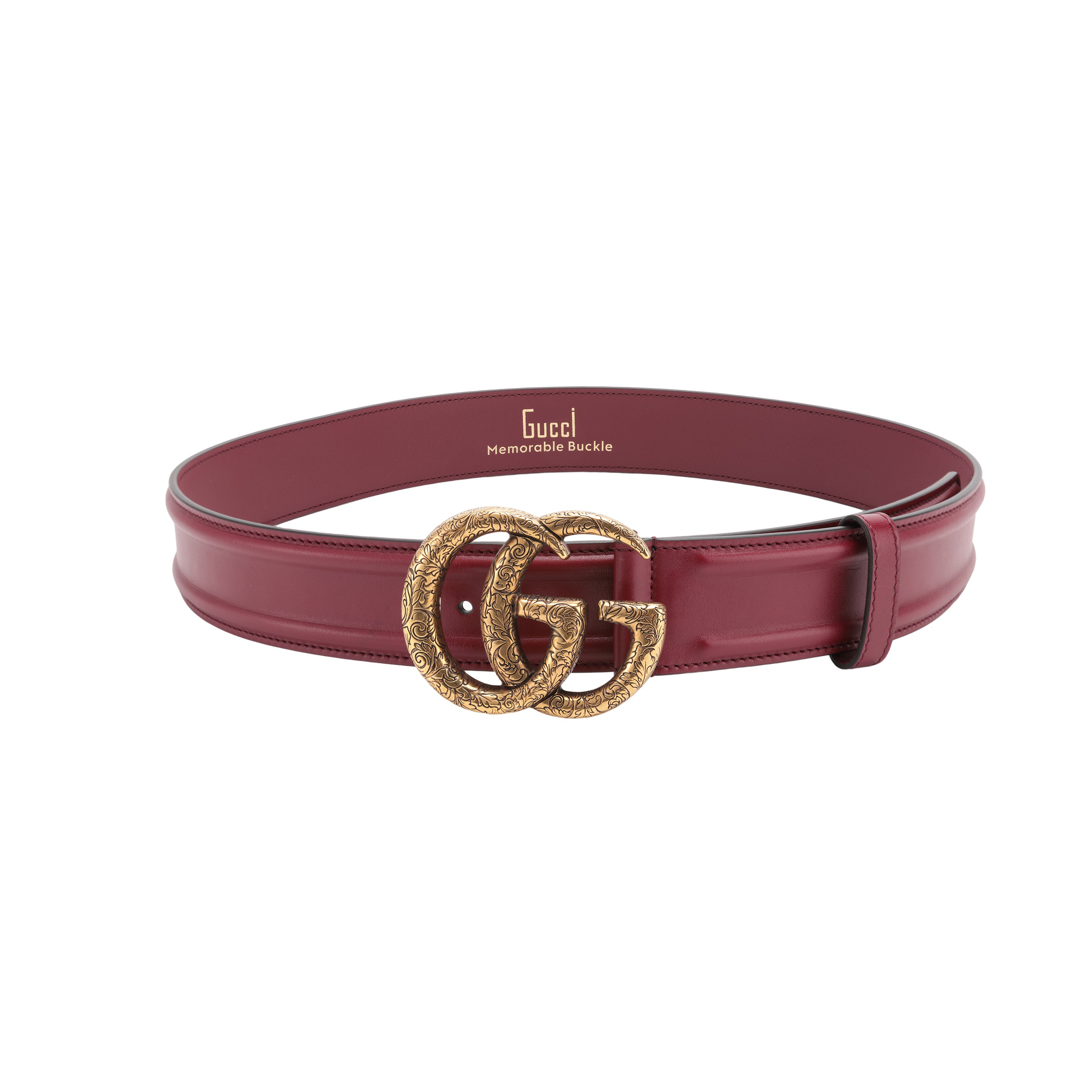 Lookbook (Women) GUCCI Gold Engraved Double G Buckle Leather Belt for Women 4cm Wide. 709964 US10T-6044