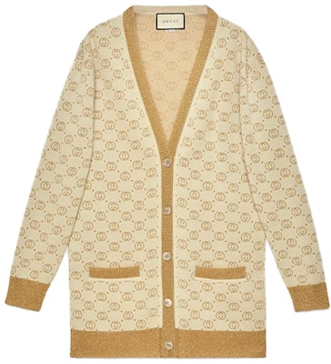 (Women) Gucci Gold Logo Print V-Neck Cardigan FW21 605910-XKAHT-8007 Buy (Women) Gucci Gold Logo Print V-Neck Cardigan FW21 605910-XKAHT-8007