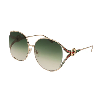 (Women) GUCCI Gold Metal Round Frame Sunglasses GG0225S-003
