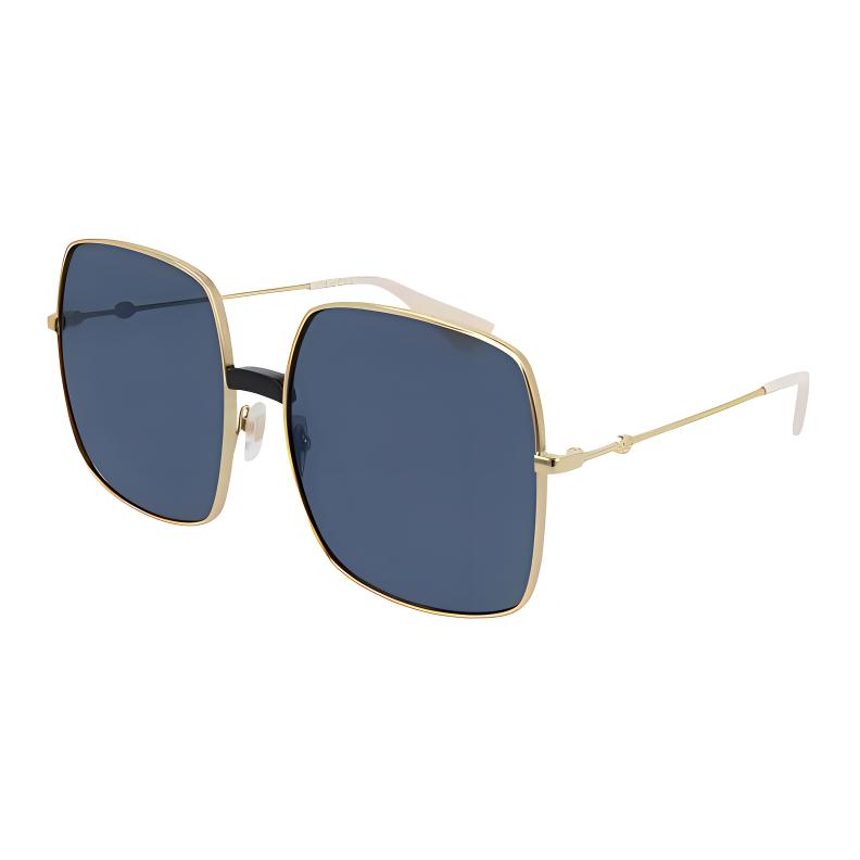 (Women) GUCCI Gold Square Sunglasses for Women - Solid Color Design GG0414SMETAL001