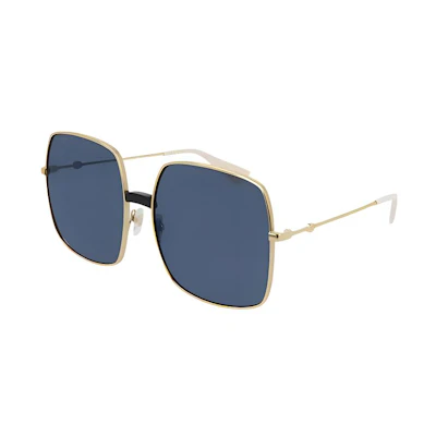 (Women) GUCCI Gold Square Sunglasses for Women - Solid Color Design GG0414SMETAL001