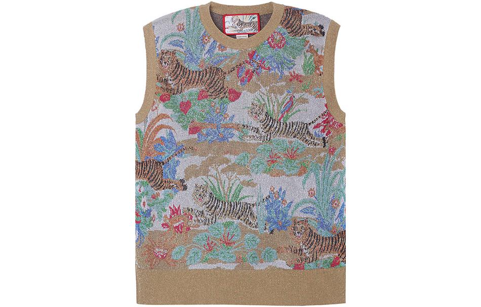 (Women) Gucci Gold Tiger Head Jacquard Print Vest 686496-XKB8U-7257