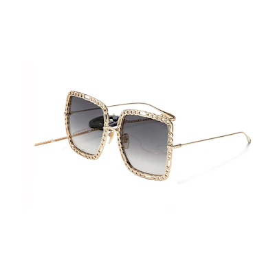 (Women) GUCCI Gradient Gray Women’s Square Metal Sunglasses - Chain Link Series GG1033S-002
