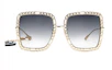 Lookbook (W) 구찌 그래디언트 그레이 여성용 스퀘어 메탈 선글라스 - 체인 링크 시리즈 GG1033S-002