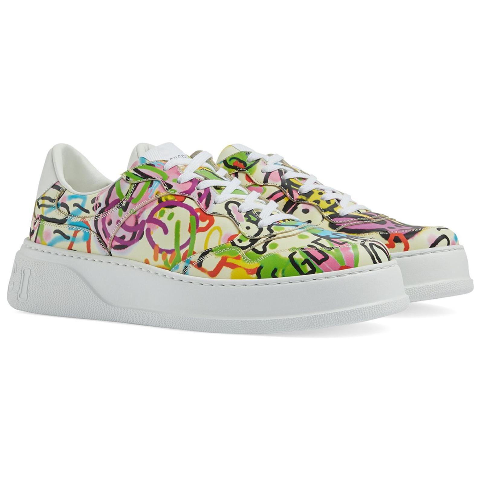 (W) Gucci Graffiti Print Platform Sneaker 'Ivory Multi Color' 圖 3