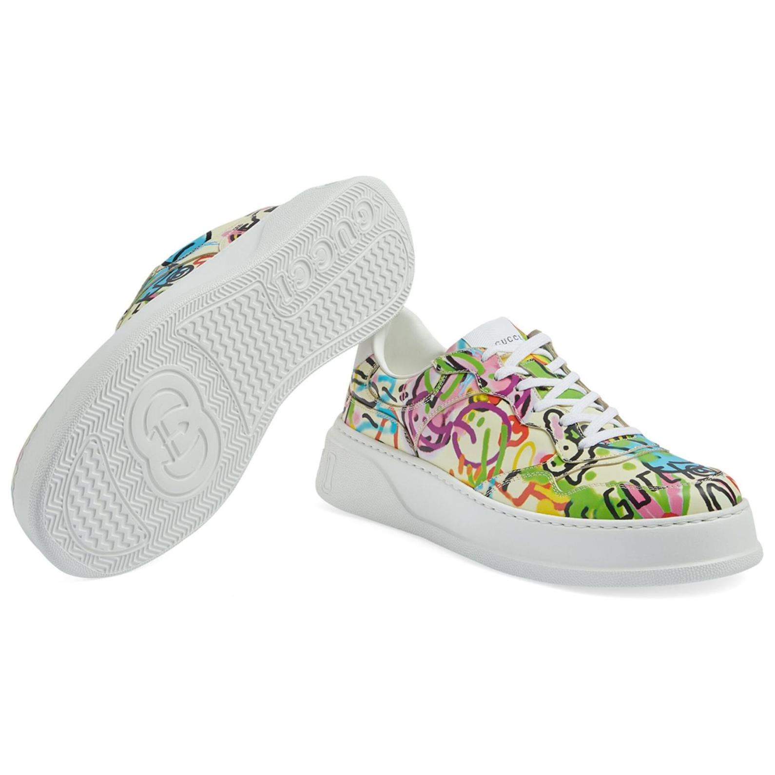 (W) Gucci Graffiti Print Platform Sneaker 'Ivory Multi Color' 圖 6
