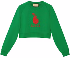 (Women) Gucci Green Cropped Crewneck Sweatshirt with Logo Embroidery 776912-XJGDU-3229 (Women) Gucci Green Cropped Crewneck Sweatshirt with Logo Embroidery 776912-XJGDU-3229