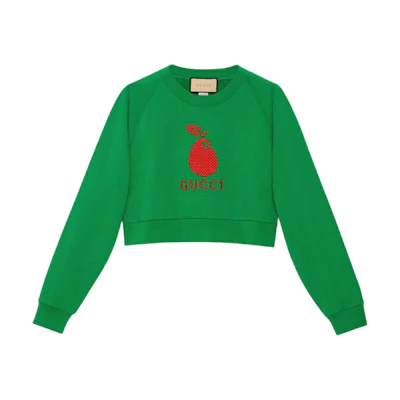 (Women) Gucci Green Cropped Crewneck Sweatshirt with Logo Embroidery 776912-XJGDU-3229